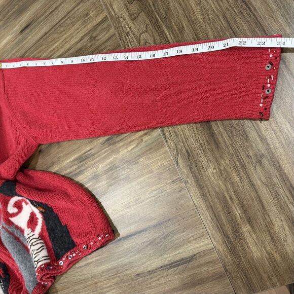 Coldwater Creek Cardigan Sweater Womens Size XL Red Embellished Cat Full Zip - Picture 7 of 7